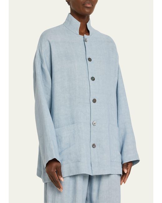 Eskandar Blue Achkan Stand-collar Jacket (long Length)