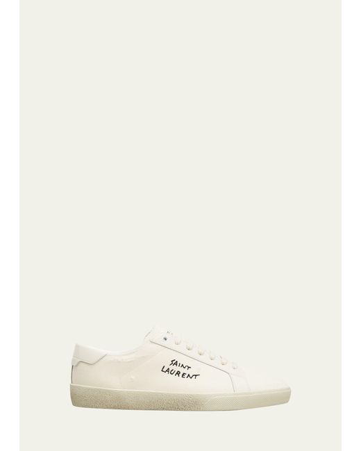 Saint Laurent Natural Sl/06 Canvas Embroidered Logo Sneakers for men