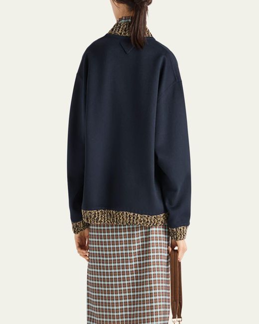 Prada Blue Double Cashmere And Wool Bomber Jacket