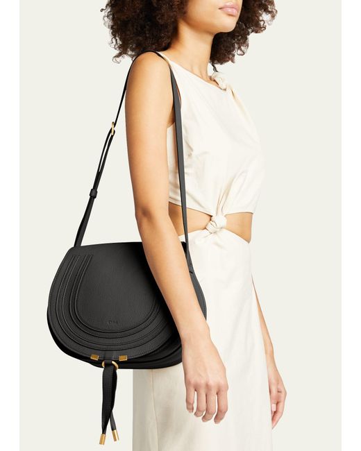 Chloé White Marcie Medium Crossbody Bag In Grained Leather
