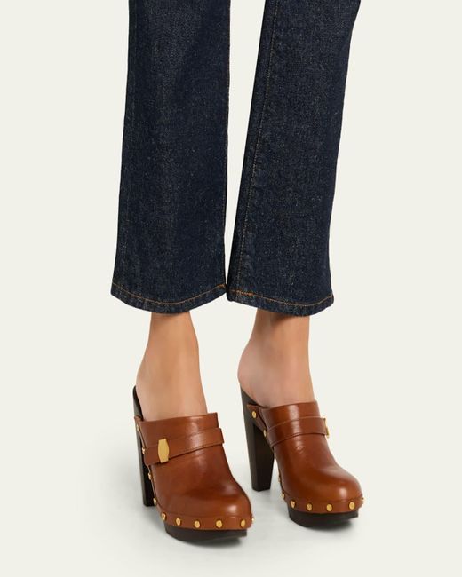 Veronica Beard Brown Giana Leather Block-Heel Mules