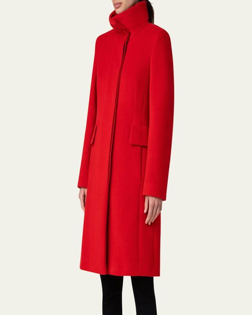 Akris Punto Red Duffle Knee-Length Wool Coat