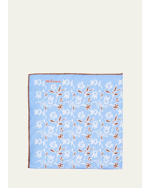 Kiton Blue Silk Floral Pocket Square for men
