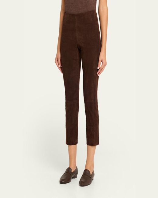 Vince Brown Suede Split-Hem Cropped Pant