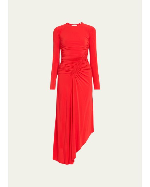 A.L.C. Adeline Asymmetric Ruched Stretch Maxi Dress in Red | Lyst