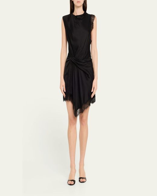 A.L.C. Black Dion Draped Lace-Trim Satin Mini Dress