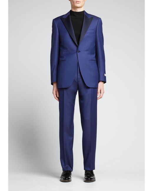 Canali Peak Lapel Two-piece Tuxedo Suit in Blue for Men | Lyst