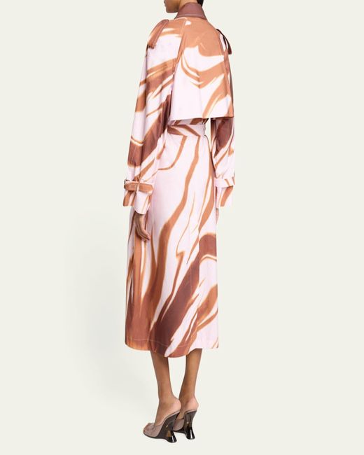 Dries Van Noten Pink Risto Abstract-Print Belted Trench Coat