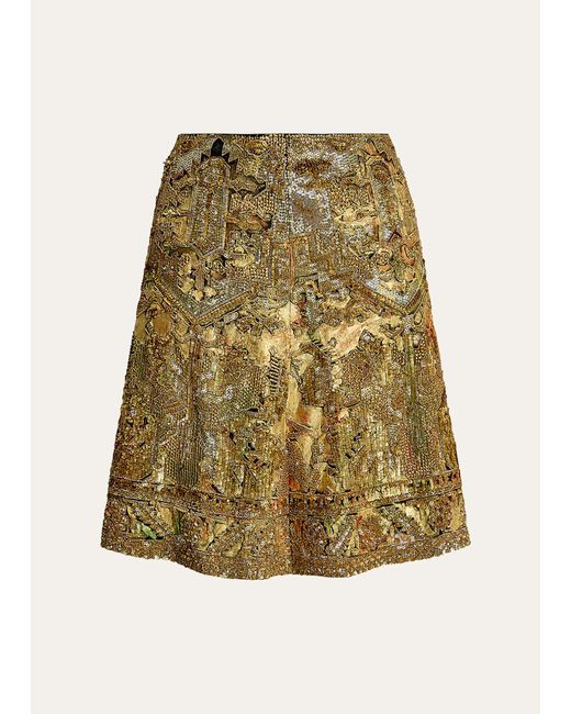 Ralph Lauren Collection Natural Kathleen Embroidered Silk Mini Skirt