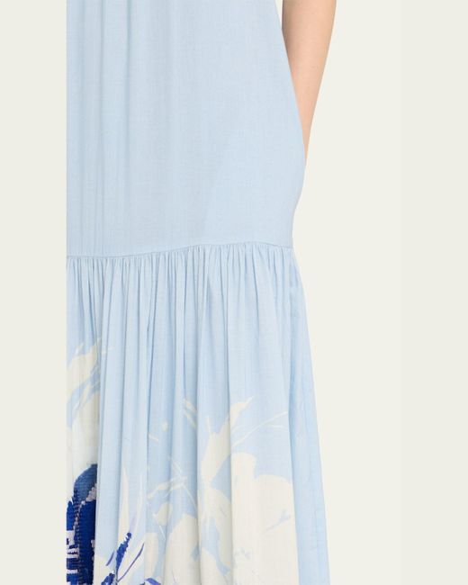 Kobi Halperin Blue Daelia Sequin Floral-Print Halter Maxi Dress