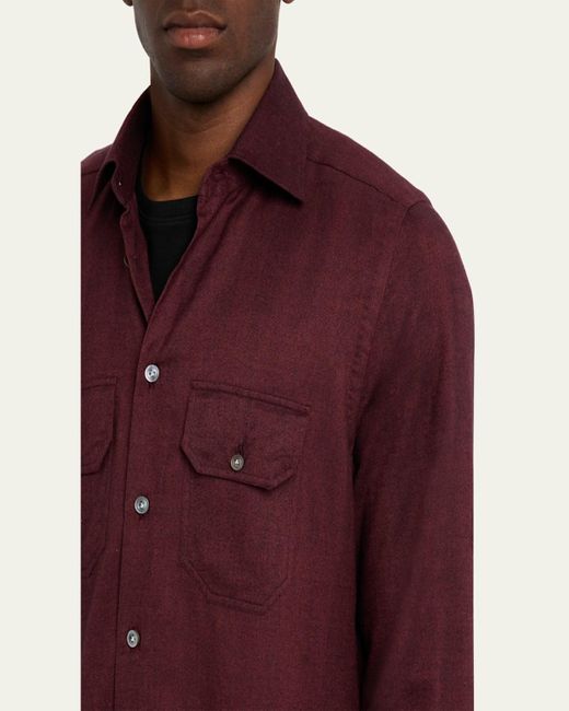 Kiton Purple Herringbone Flannel Overshirt for men