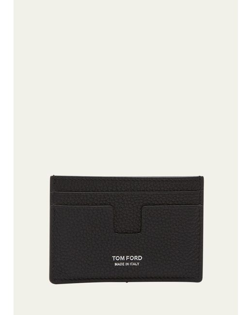 Tom Ford Black T Line Two-tone Grained Leather Card Holder for men
