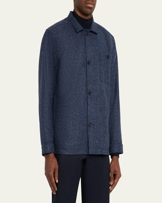 Anderson & Sheppard Blue Wool Patch-Pocket Shirt Jacket for men