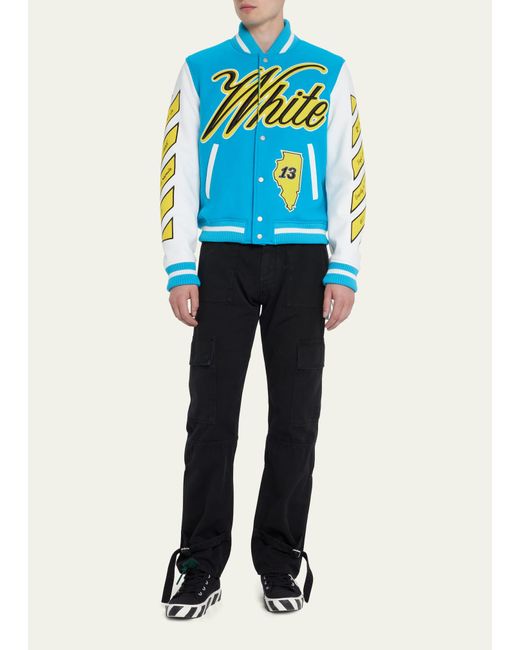 Off-White c/o Virgil Abloh Striped Varsity Jacket in Green for Men