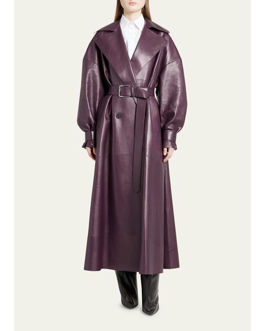 Alexander McQueen Purple Oversize Belted Leather Trench Coat