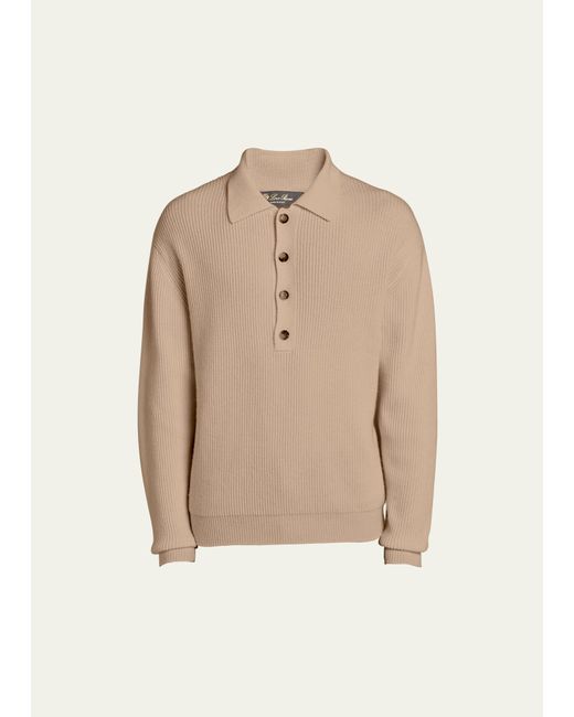 Loro Piana Natural Cashmere Ribbed Polo Sweater for men