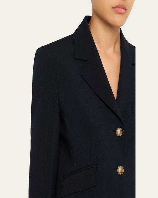 Max Mara Blue Single-Breasted Stretch Wool Jacket
