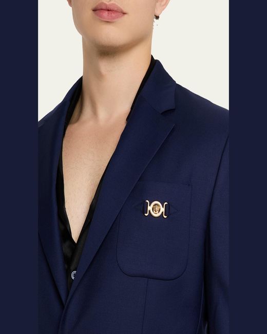Versace Blue Wool Single-Breasted Blazer for men