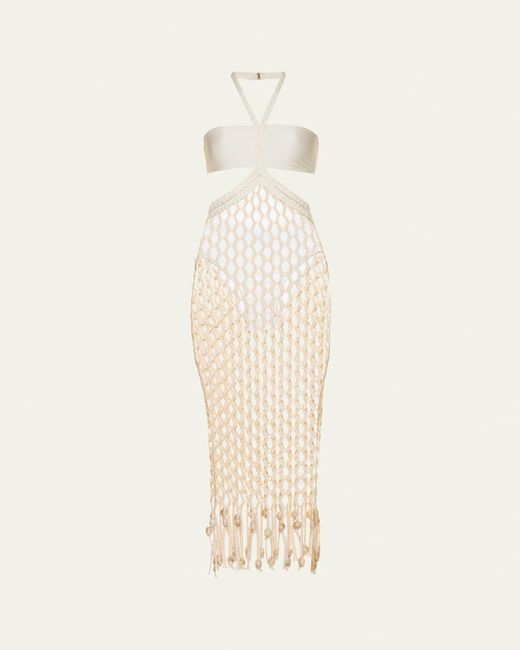 PATBO Natural Open-Knit Halter Beach Dress