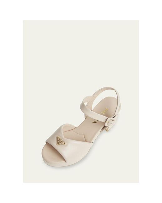 Prada White Soft Nappa Ankle Strap Platform Sandals