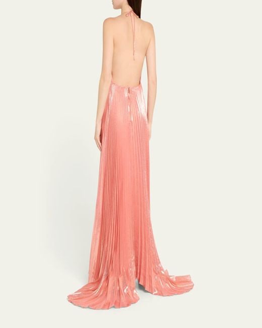 【Alice+Olivia】ADALYN メタリック シルク シフォン ドレス Alice + Olivia Adalyn Pleated Metallic Halter Maxi Dress