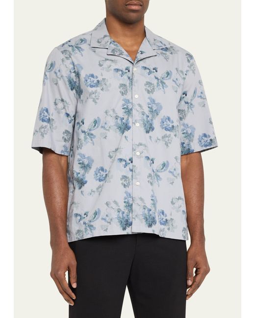 Officine Generale Blue Eren Flower-print Camp Shirt for men