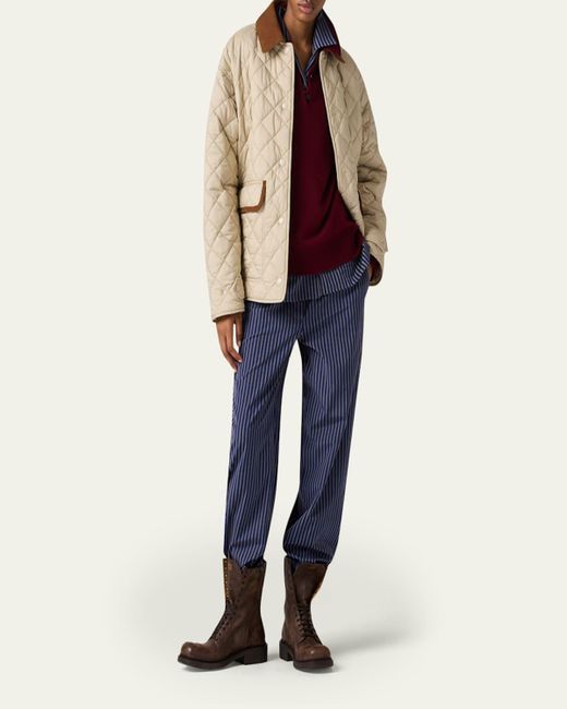 Miu Miu Natural Suede-Trim Quilted Barn Jacket