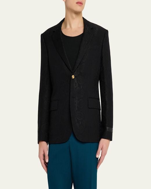 Versace Black Python-Jacquard Wool-Blend Blazer for men