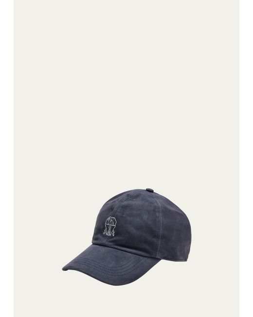 Brunello Cucinelli Blue Suede Baseball Hat for men