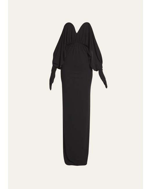 Saint Laurent Black Off-shoulder Gown With Glove Sleeves