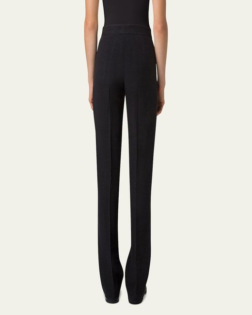 Akris Blue Carl Straight Leg Stonewashed Twisted Linen Wool Pants