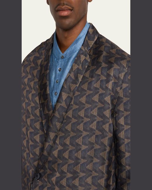 Giorgio Armani Gray Geometric Single-Breasted Jacket for men