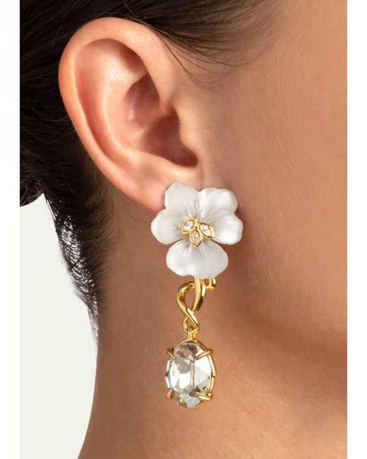 Alexis White Pansy Lucite Crystal Drop Post Earrings