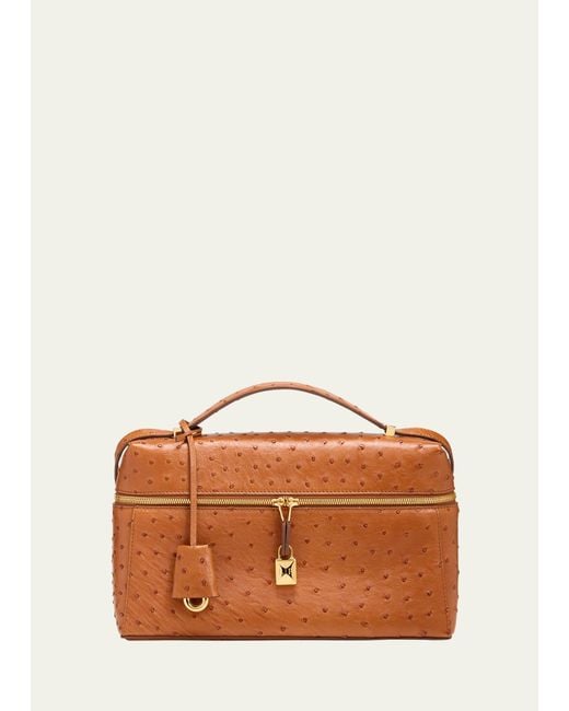 Loro Piana Brown Zip Ostrich Leather Top-handle Bag