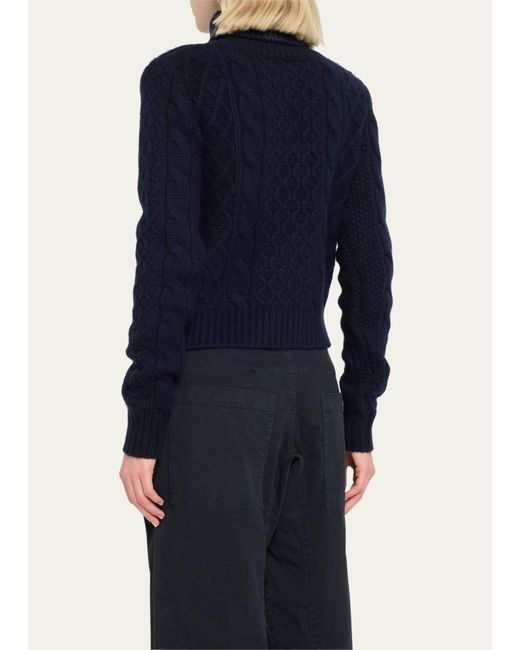 Nili Lotan Blue Andrina Cable Cashmere-wool Turtleneck Sweater