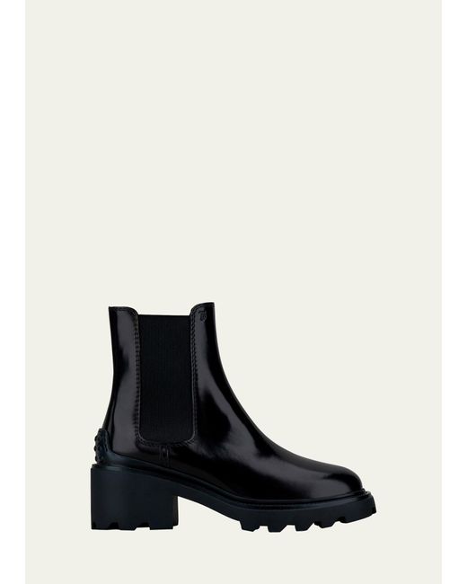 Tod's Black Pull On Lug Sole Chelsea Boots