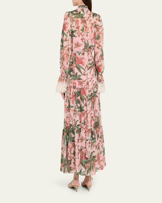 Kobi Halperin Pink Payne Tiered Floral-Print Maxi Dress