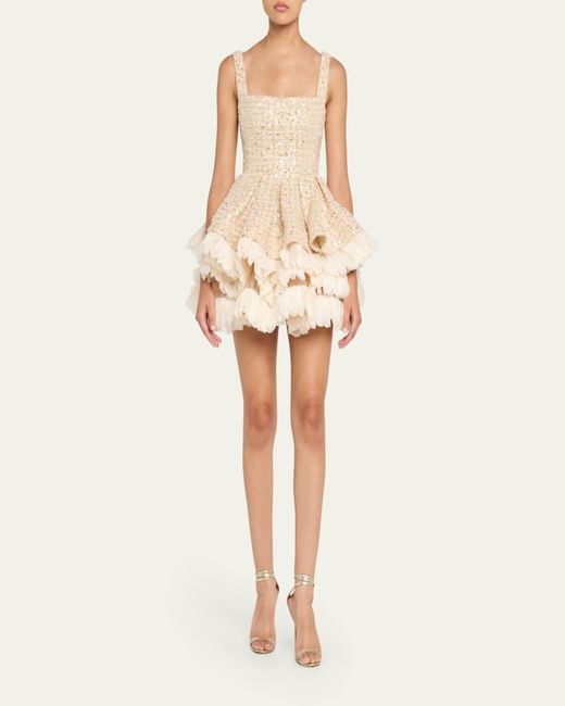 Bronx and Banco Natural Catalina Beaded Fit-&-Flare Ruffle Mini Dress