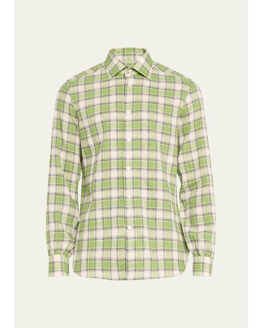 Kiton Green Plaid Casual Button-down Shirt for men