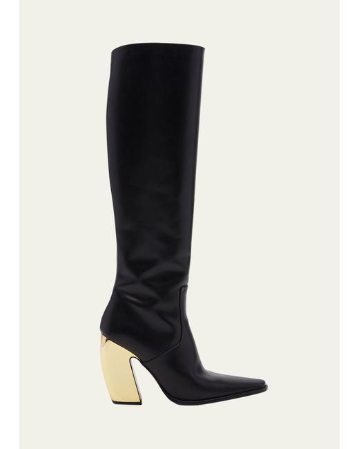 Bottega Veneta Tex Leather Chrome-heel Knee Boots in Black | Lyst