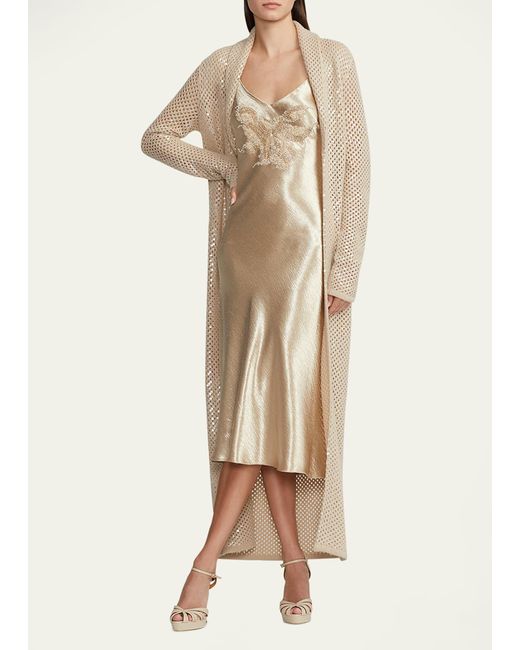 Ralph Lauren Collection Natural Rebekka Hammered Satin Midi Dress With Beading