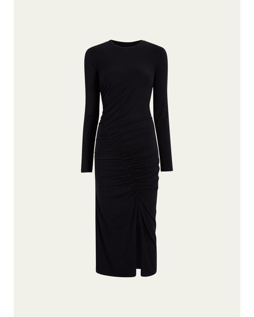 Another Tomorrow Blue Ruched Long Sleeve Midi Dress