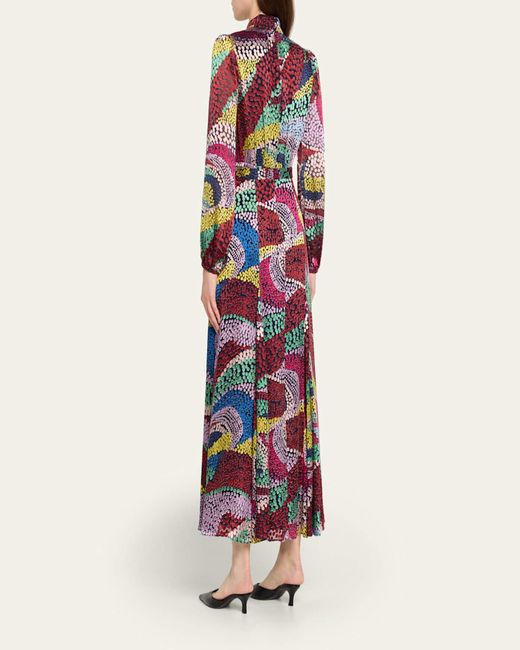 Saloni Purple Jacqui-B Belted Floral Silk Midi Dress