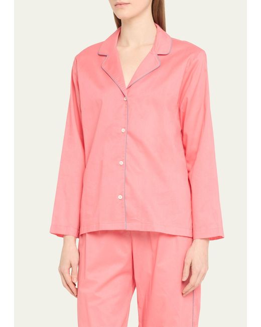 Pour Les Femmes Pink Wide-leg Egyptian Cotton Pajama Set