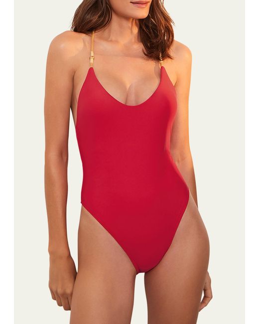 ViX Red Solid Layla Brazilian One-piece Swimsuit