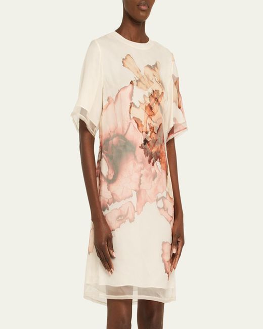 Jason Wu Natural Abstract-Print Silk Organza Mini Shift Dress