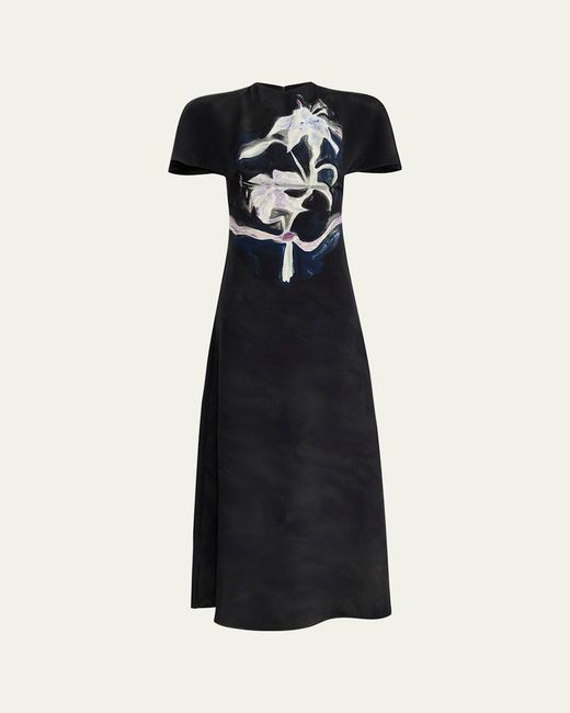 Altuzarra Women's Black Daisy Printed Silk Short-Sleeve Midi Dress