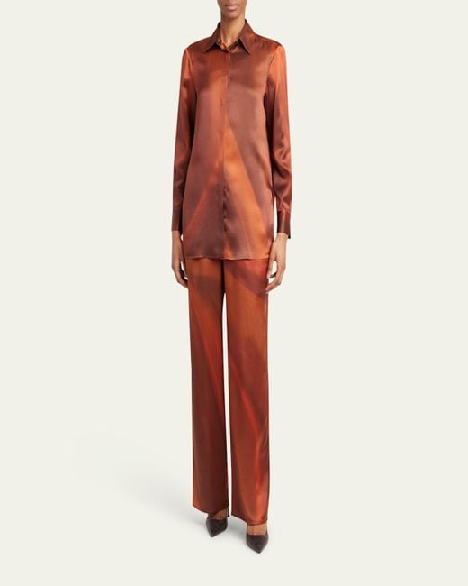 Kiton Red Abstract Drawstring Silk Pants