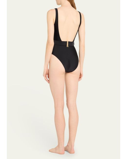 L'Agence Black Mila Solid Scoop-neck One-piece Swimsuit