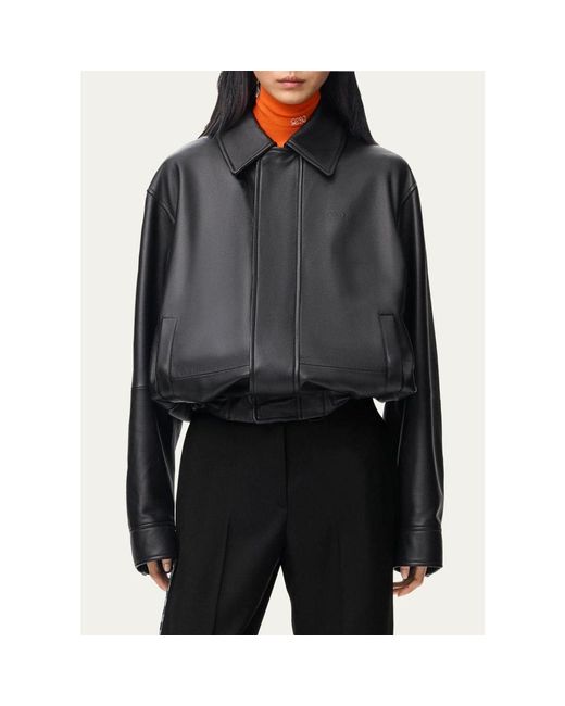 Loewe Black Drawstring Leather Bubble Jacket